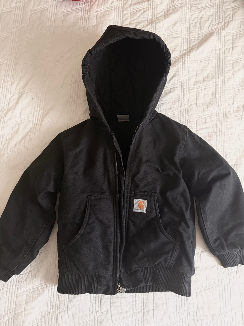 Carhartt Kids Black Hooded utility Jacket with Front Pockets